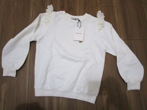 THE NEW SOCIETY IVORY YOLY SWEATER SWEATSHIRT PULLOVER NWT Ruffle Shoulder sz 10 - Picture 1 of 11