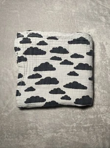 Baby Blanket Black Clouds Gray Cotton Muslin Swaddle Soft Security Lovey 42"x44" - Picture 1 of 3
