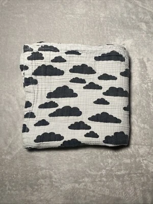 Manta Bebé Negra Nubes Gris Algodón Muselina Envoltura Suave Seguridad Lovey 42"x44" Foto 1 de 3