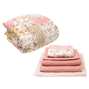 Gold Coast 8 Pc Bed in a Bag Elm Pink and Yellow Floral Comforter Set, Full - Picture 1 of 7