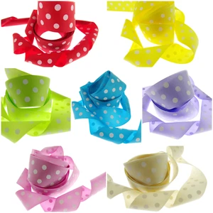 Polka Dot Ribbon - 38mm Wide with 3 Rows of White Spotty Dots in 7 Great Colours - Picture 1 of 15