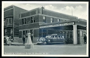 ST. STEPHEN New Brunswick Postkarte 1930er International Bridge Customs Old Cars - Bild 1 von 2