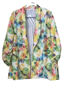 Übergröße 20 leuchtende mehrfarbige Blazer Jacke mit Blumenmuster geraffte Ärmel - Bild 1 von 2
