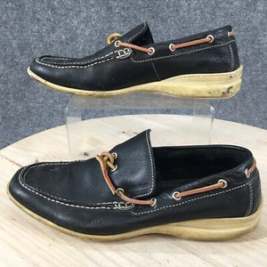 Calvin Klein Boat Shoes Mens 8 D Scoomer One Eye Slip On Loafer Black Leather - Picture 1 of 11