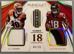 A.J. GREEN CALVIN RIDLEY 2018 Immaculate Collection Dual Game-Used Jersey 46/50 - Picture 1 of 1