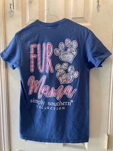 SIMPLY SOUTHERN WOMENS SS BLUE T SHIRT “FUR MAMA” euc sz Small - Picture 1 of 10
