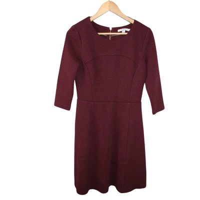 Boden Women's Maroon Quilted 3/4 Sleeve Fit & Flare Dress Size 8 - Image 1 of 4
