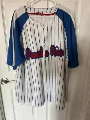 Camiseta de béisbol unisex con botones a rayas de Puerto Rico talla 2XL roja/blanca/azul Foto 1 de 4