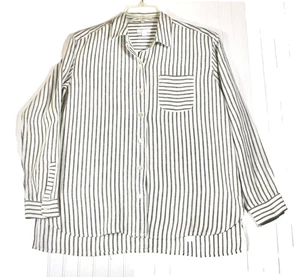 J. Jill Damen XS NEU Leinen Big Boyfriend Style Shirt Bluse weiß grau gestreift - Bild 1 von 4