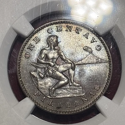 1911-S NGC MS 63bn  Philippines 1 Centavo San Francisco P.Q. Mint Free Shipping - Image 1 of 4