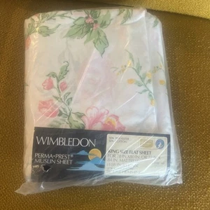 Sears Vintage Flat Sheet King Wimbledon Floral Pink Yellow Blue Cottagecore - Picture 1 of 3