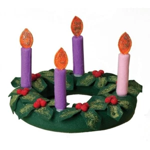Fabric Christmas Advent Wreath With Candles and Holly 9.75 Inch Diameter - Picture 1 of 1
