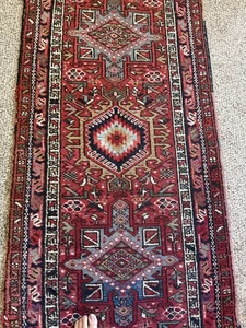 Vintage Middle Eastern Heriz/Karaja Tribal Runner Rug Hand Knotted Wool 132"X 32 - Picture 1 of 16