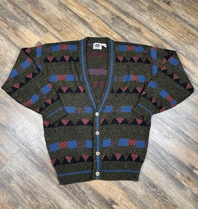 Brittany Bay Geometric Cardigan Sweater Mens M Grandpa 80's Embroidered Vintage - Picture 1 of 8