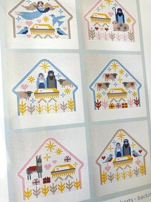 RIVERDRIFT HOUSE Cross Stitch Kit SET 6 CHRISTMAS CARDS Away in a Manger Aida 14 Riverdrift