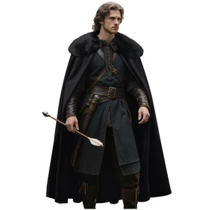 Renaissance Velvet Cape with Viking Fur Collar for Men Halloween Cosplay (Black) - Picture 1 of 6