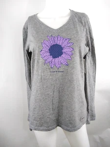 Life is Good Women L/S Crusher Lite Vee French Sunflower Gray Medium 71847 - Picture 1 of 10
