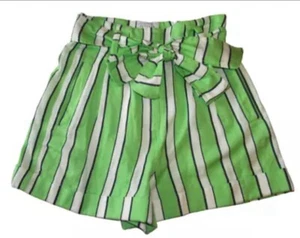 TOPSHOP Size 6 Green and White Striped High Waist Tie Front Shorts  - Picture 1 of 4