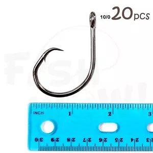 20 piezas Pescado Talla 10/0 WOW!® Pesca 4x Fuertes Offset Ganchos Circulares Vástago Corto @EE. UU. - Imagen 1 de 2