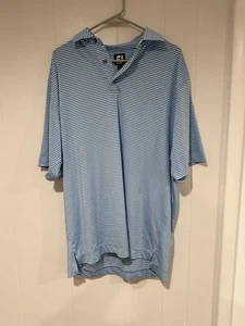 Footjoy Mens Polo Shirt Size L Blue Athletic Fit Short Sleeve Striped Stretch - Picture 1 of 4