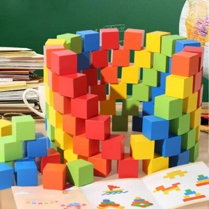 50Pcs/Set 2*2*2cm Colorful Wooden Cube Building Blocks Toy for Educational Toy - Picture 1 of 23