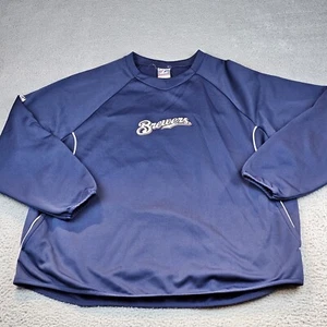 Milwaukee Brewers Sweatshirt Mens XXL? Majestic Warmup Navy Blue MLB Authentic - Picture 1 of 9