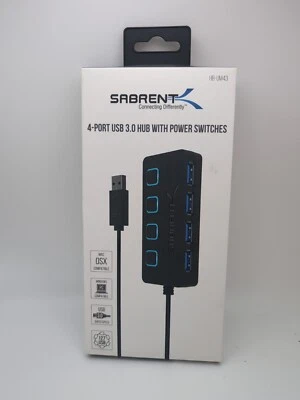 Sabrent 4 Port USB 3.0 Hub with Individual Power Switches HB UM43 NEW  - Image 1 of 2