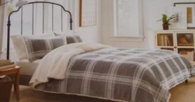 Threshold KING Reversible Plush Sherpa Gray/Cream Plaid Comforter & Sham Set - Image 1 of 2