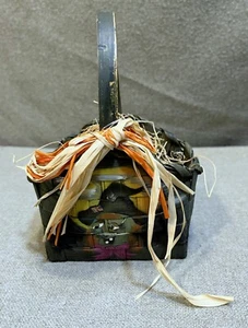 Witch Basket Woven Wicker Candy Basket Halloween Decor Spooky Handmade Folk Art - Picture 1 of 6