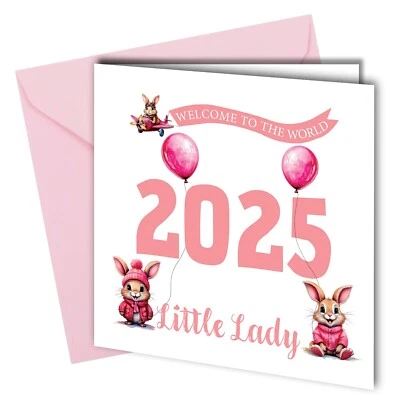 #1819 Welcome to the world little lady congratulations card/new baby bunny pink - Image 1 of 4