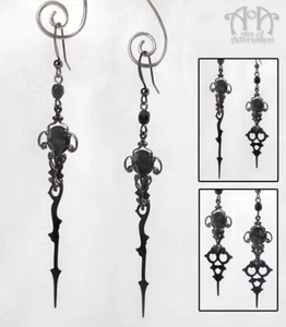 Steampunk Gothic CLOCK HAND EARRINGS Black Gunmetal Filigree Hands Crystal Drop - Bild 1 von 7