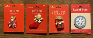 (4) Vtg Hallmark Holiday Christmas Lapel Pins Teddy Bear Dog Snowflake Lot #7 - Picture 1 of 12