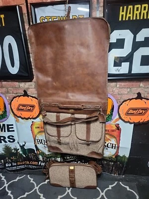 Vintage Jaguar Tweed And Leather Suitcase Luggage Set - Image 1 of 4