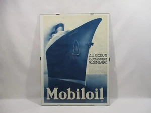 AFFICHE PUBLICITAIRE PUB HUILE MOBILOIL PIAUBERT DAM 1935 PAQUEBOT NORMANDIE - Picture 1 of 8