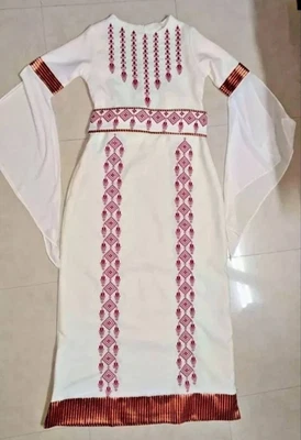 Vestido de noiva vintage palestino feito à mão pontos tecido bordado Thoub - Imagem 1 de 4