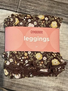 NUEVO CON ETIQUETAS LEGGINGS GYMBOREE 2T 2 AÑOS VOLANTES DOBLADILLO INFERIOR NIÑAS FLORES FLORALES MARRÓN - Imagen 1 de 2