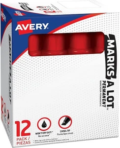 Avery 24147 Marks-A-Lot Jumbo Permanent Marker, Chisel Tip, Red Ink, 1/Each - Picture 1 of 1