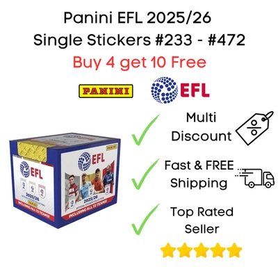 Pegatinas de fútbol Panini EFL 2025/26 #233 - #472 compra 4 obtén 10 gratis 2025 2026 Foto 1 de 4