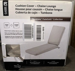 Montlake FadeSafe Water-Resistant Chaise Lounge Cushion Cover 72x21x3” Beige - Picture 1 of 9