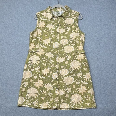 VTG White Stag Dress Womens XL Green Floral Sleeveless Shirt Linen Rayon Pockets - Image 1 of 4