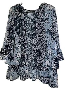 Michael Kors Floral Airy Sheer Boho Blouse Shirt Top Size 1X - Bild 1 von 7