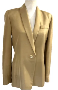 Dana Buchman New Women's One Button Shawl Gold Evening Jacket Silk Wool Blend - Picture 1 of 14