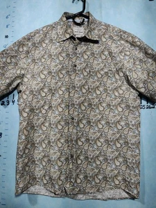 Haupt Shirt Mens Medium Brown Paisley Short Sleeve Button Up Casual Germany - Picture 1 of 13