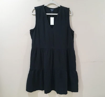 ESPLÉNDIDO Mini Vestido Mujer S Negro SIN MANGAS GRADAS ALGODÓN GASA Playa Mínimo Foto 1 de 4