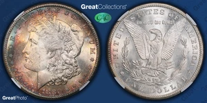 🔥😈1880-S Morgan Dollar NGC MS64 PREMIUM RAINBOW MONSTER TONED & CAC!!! 😈🔥 - Picture 1 of 3