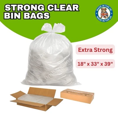 100x Clear Refuse Sacks 180g Large Bin Liners Rubbish Sacks 18-33-39 - Image 1 of 4