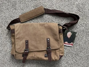 Borsa messenger a tracolla Greg Norman raffinata viaggiatore tela cerata marrone nuova con etichette - Foto 1 di 12