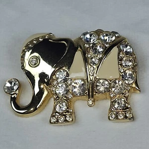 Broche/colgante elefante vintage - tono dorado con cristales y esmalte - convierte - Imagen 1 de 14