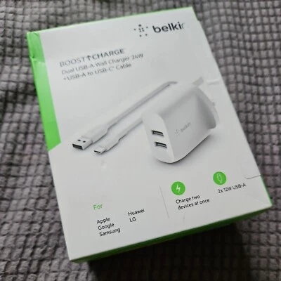 24W Dual Wall Charger with USB-A to USB-C Cable – Fast Charger for Samsung, New - Image 1 of 3