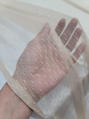 English Mesh Nude Beige Polka dots Fabric For Dress Fabric By The Yard Stretch  - Image 1 of 4
